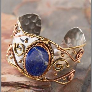 Lapis Lazuli & Tri-Tone Cuff Bracelet
